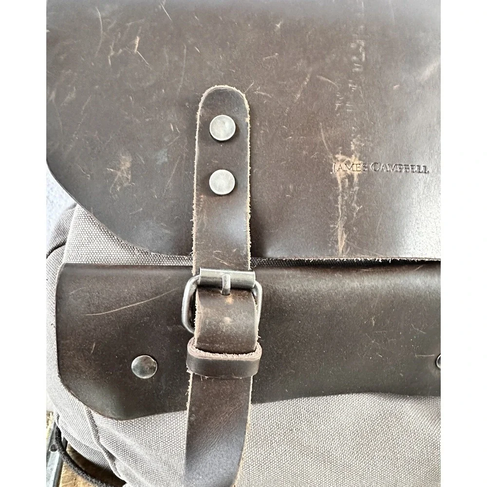 James Campbell Backpack Messenger Canvas Leather Mens Medium Brown Good